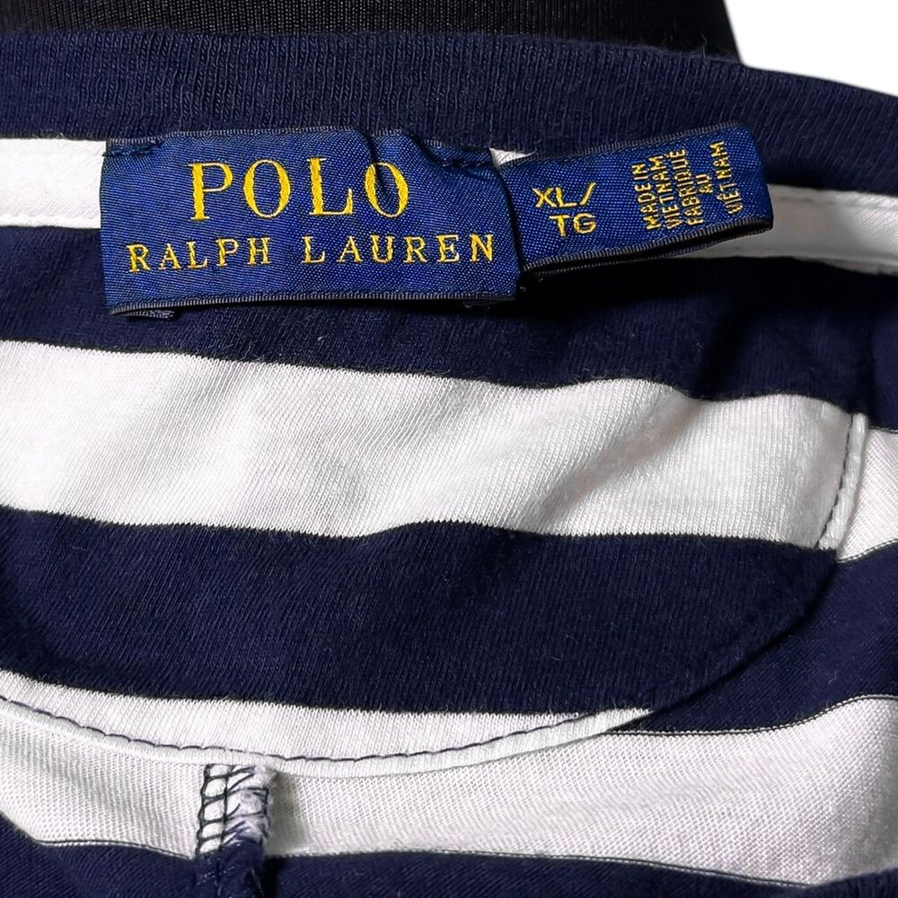 Polo Ralph Lauren Womens XL Navy Blue White Striped Maxi Dress Pony Logo Cotton - Picture 3 of 9